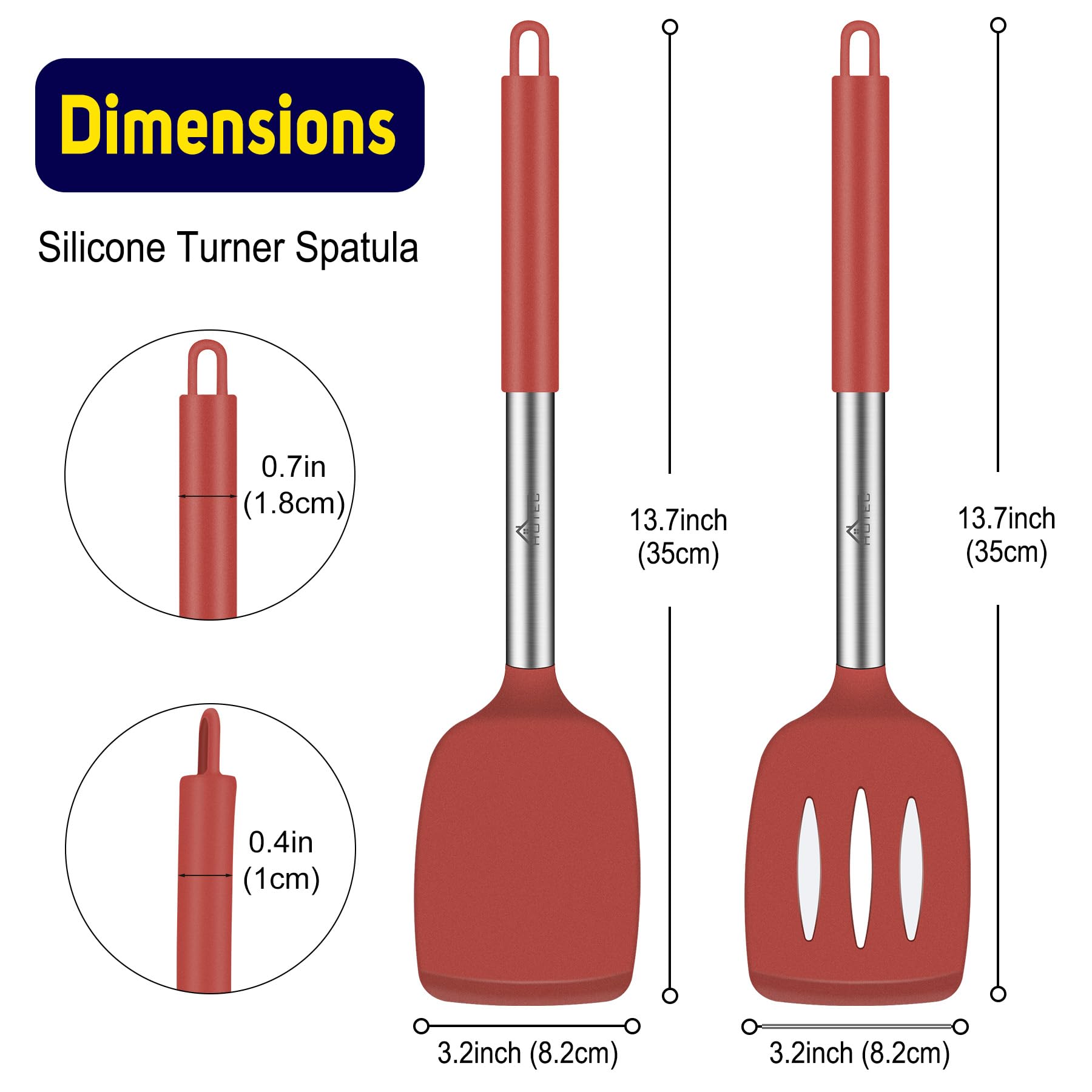 HOTEC slotted silicone spatula in red with draining slots for sauces