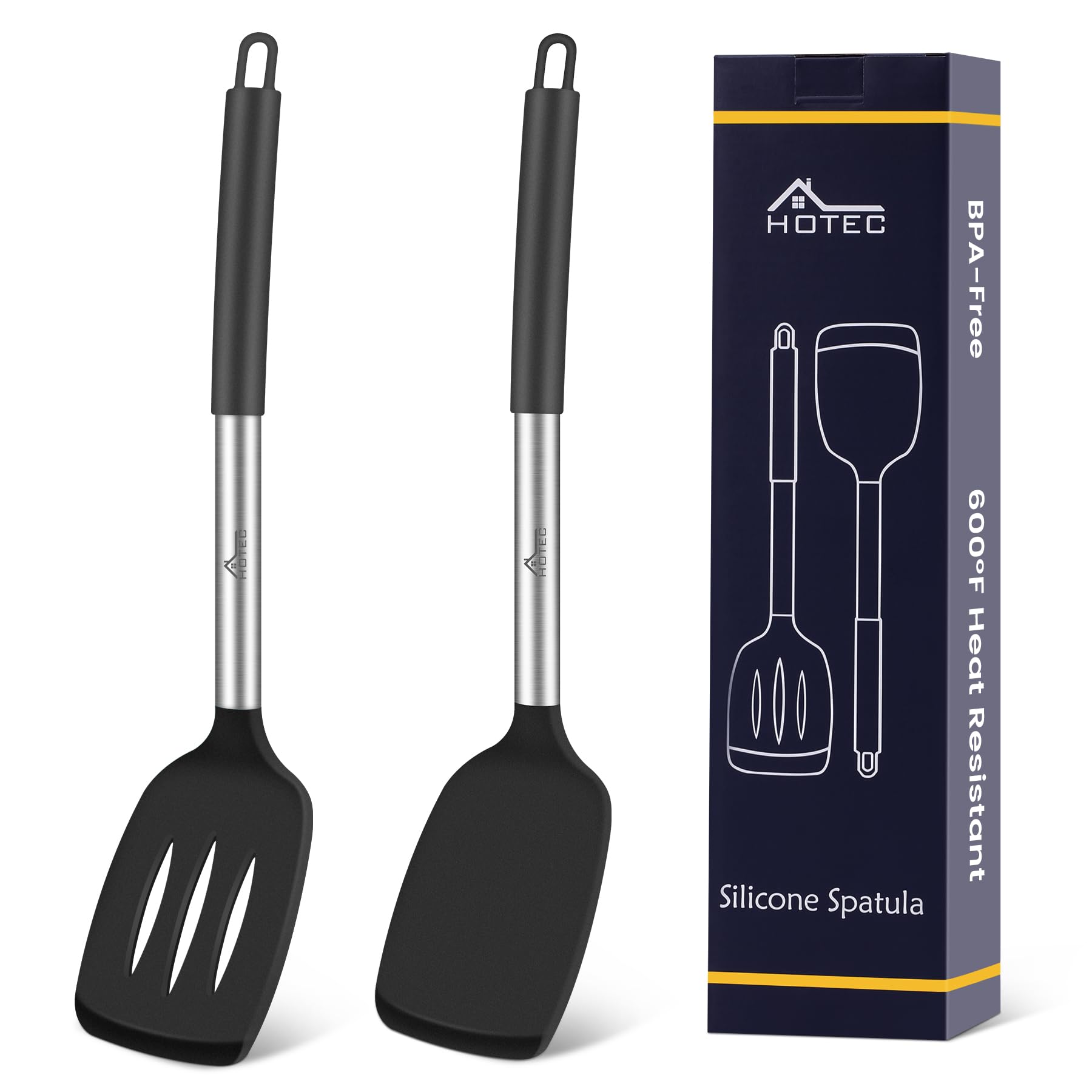HOTEC silicone spatula solid turner with nonstick-safe head for flipping and serving.