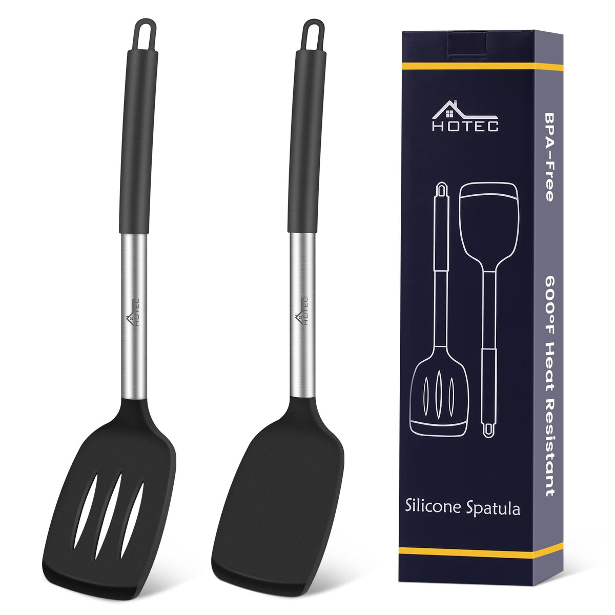 HOTEC silicone spatula solid turner with nonstick-safe head for flipping and serving.