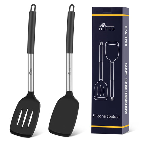 HOTEC silicone spatula solid turner with nonstick-safe head for flipping and serving.