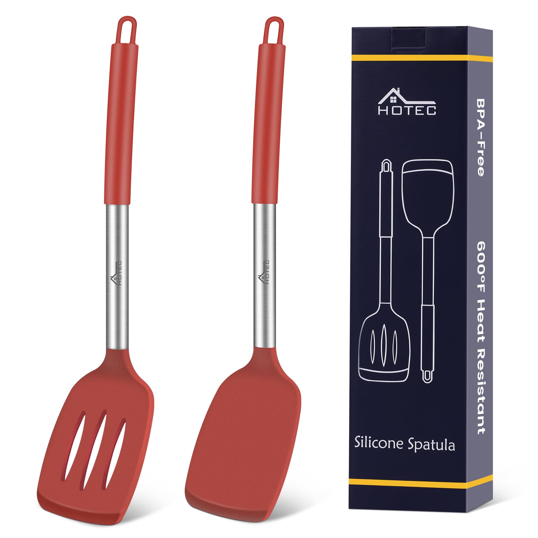 HOTEC solid silicone spatula turner in red for gentle flipping on nonstick pans