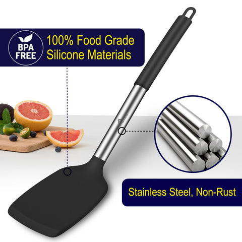 HOTEC spatula with stainless steel handle offers sturdy control during cooking.