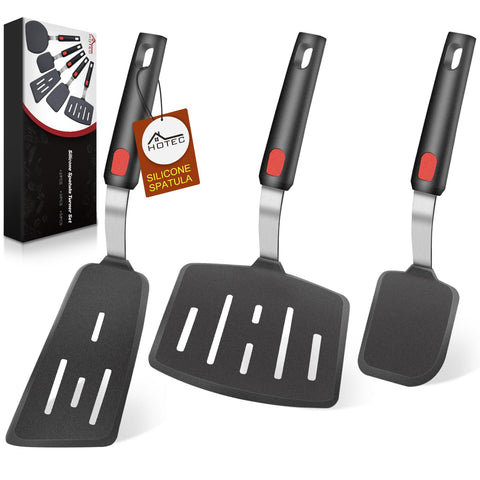 HOTEC silicone spatula turner set of 3 displayed for easy flipping and nonstick protection