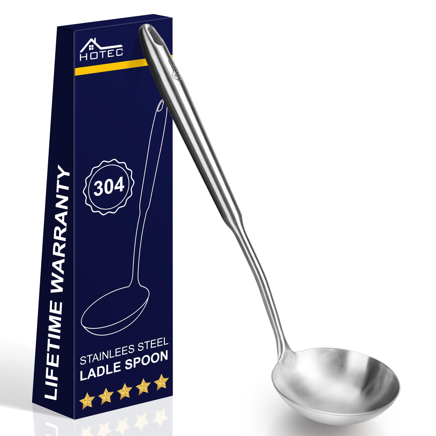 HOTEC soup ladle with a 13.7-inch handle for safe stirring and serving.