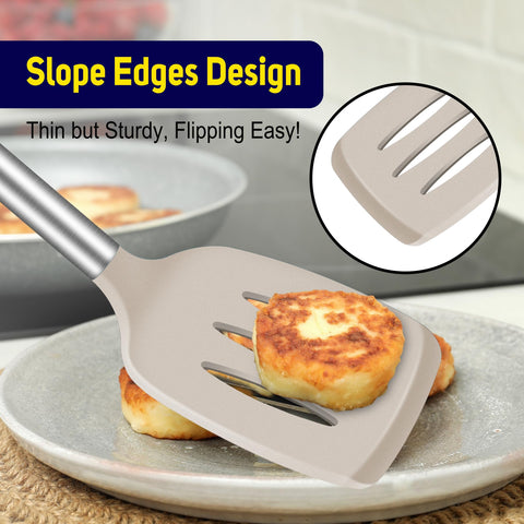 HOTEC silicone spatula dishwasher-safe with hanging loop for easy drying.