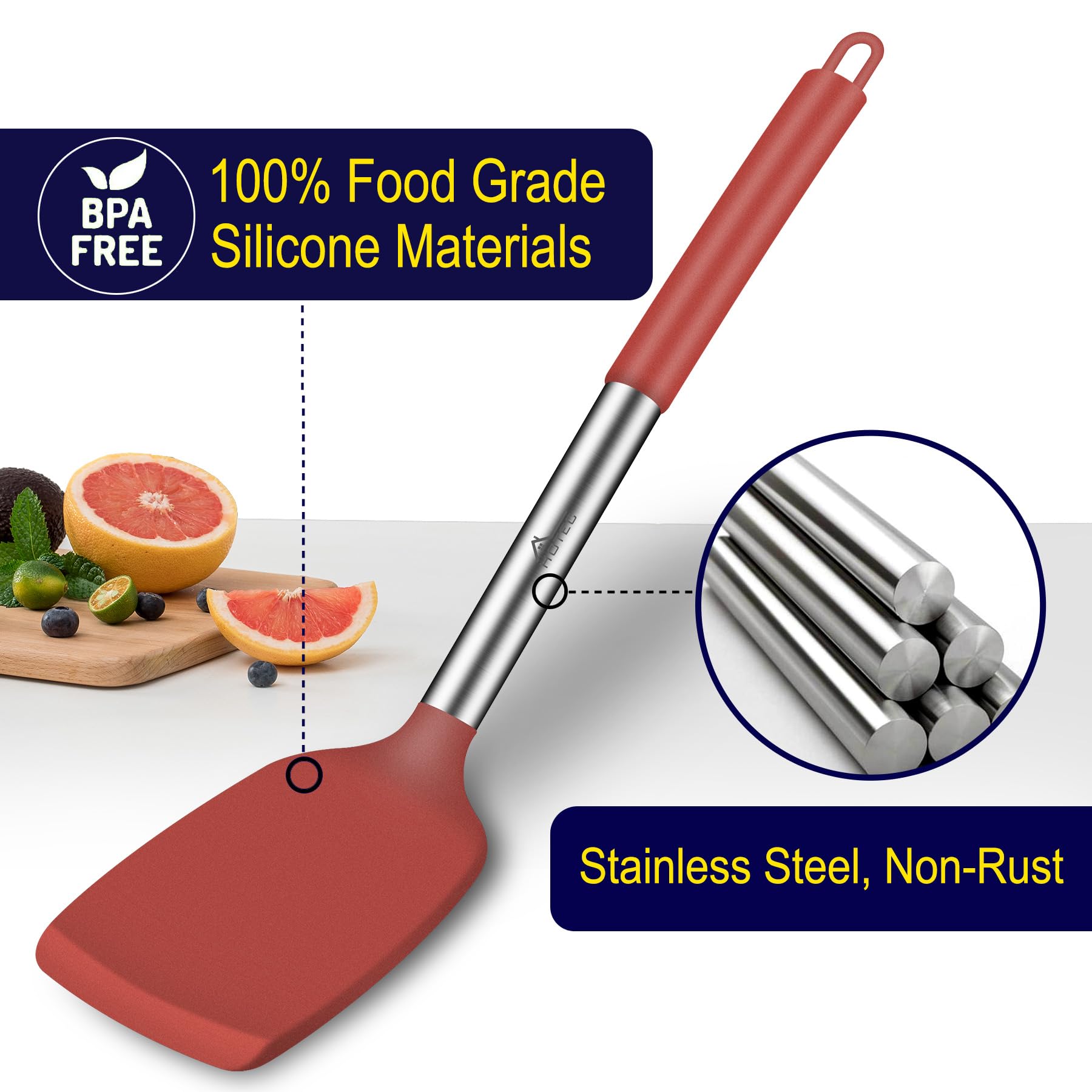 HOTEC spatula with stainless steel handle in red, sturdy control