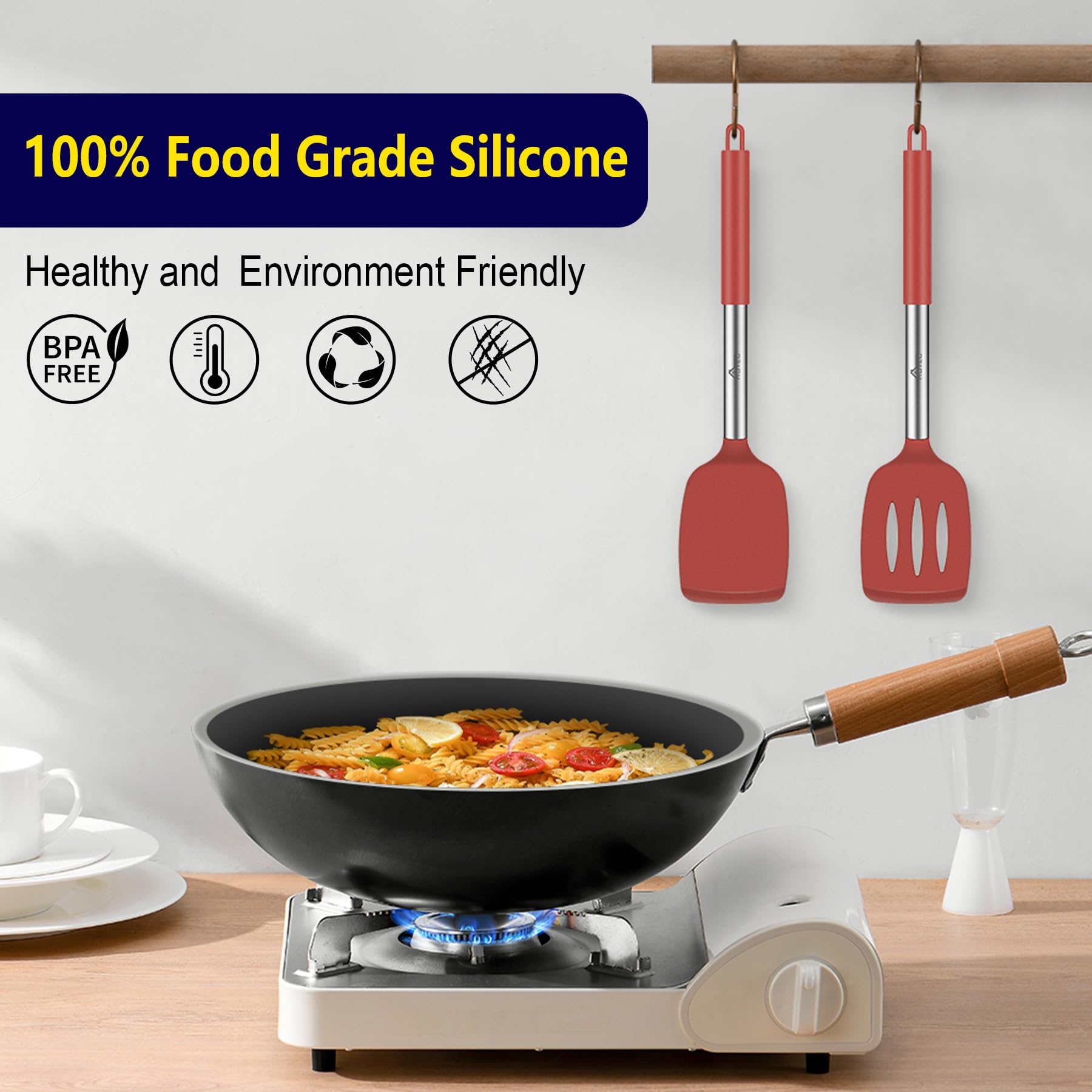 HOTEC red spatula with hanging loop for quick drying and storage