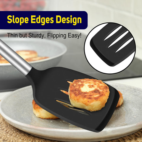 HOTEC dishwasher-safe spatulas with hanging loops for quick drying.