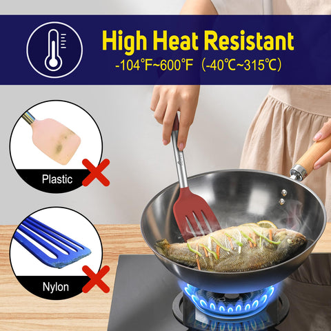 HOTEC nonstick-friendly spatula in red, soft head protects cookware