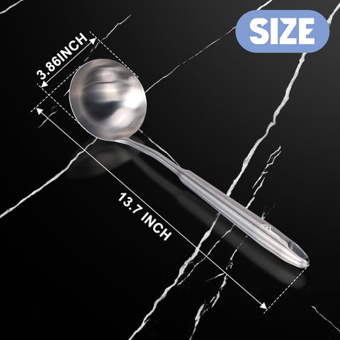 HOTEC stainless steel ladle with a deep bowl for serving soup and stew.