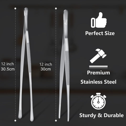 HOTEC stainless steel tweezers ideal for turning burgers and steaks on the grill.