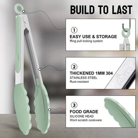 HOTEC 12-inch silicone-tip tongs ideal for grilling and lifting large portions.