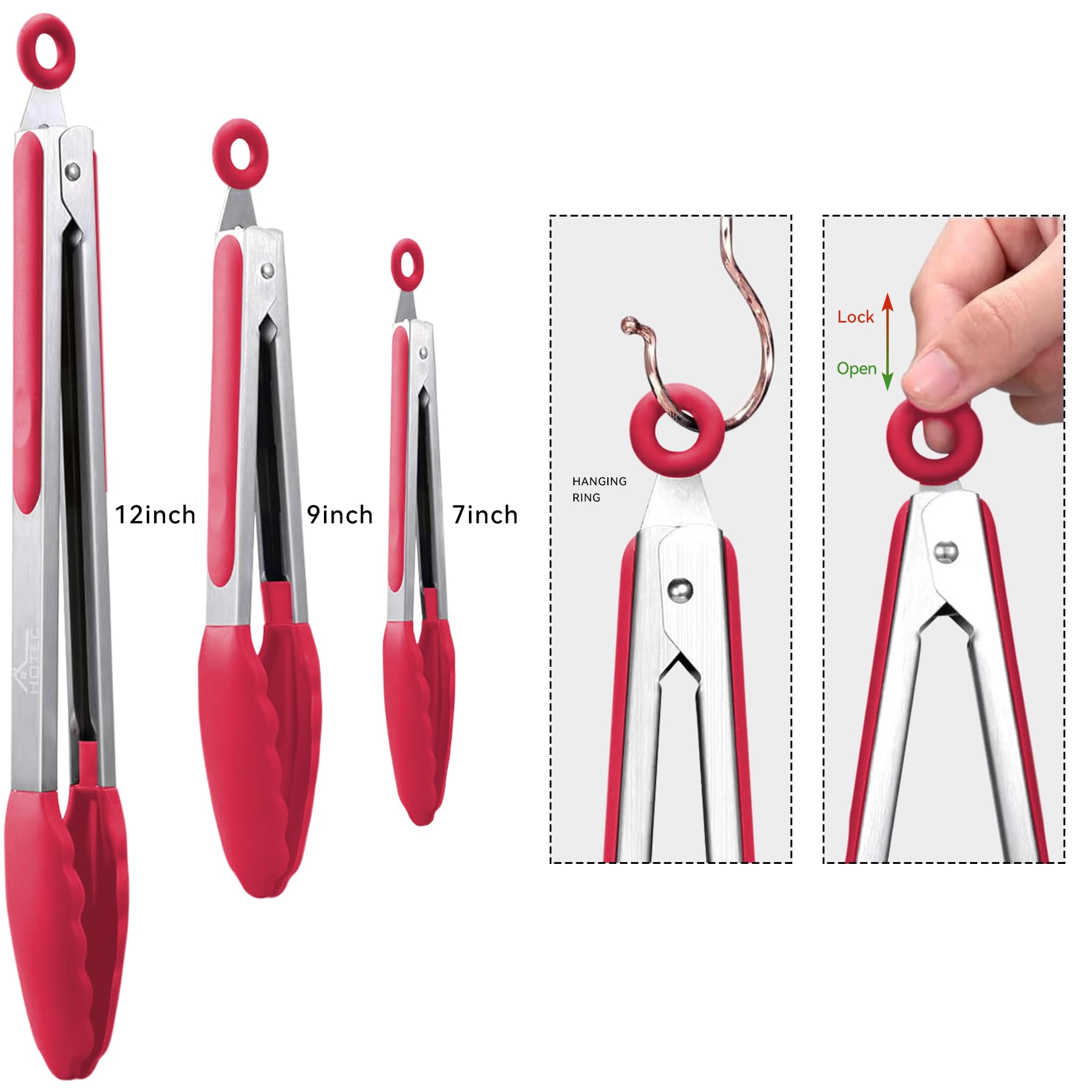HOTEC tongs 12 inch red extend reach for larger dishes.