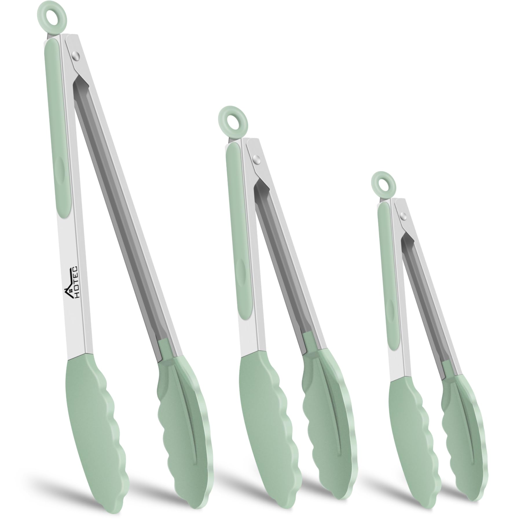 HOTEC 7-inch tongs with silicone tips for precise control in cooking.