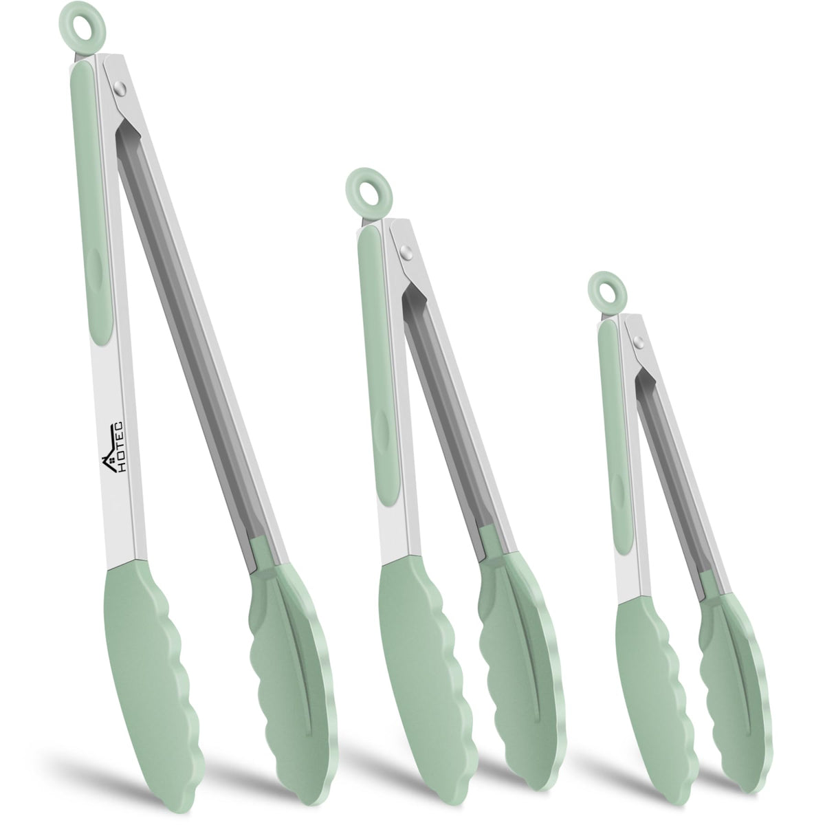 HOTEC 7-inch tongs with silicone tips for precise control in cooking.