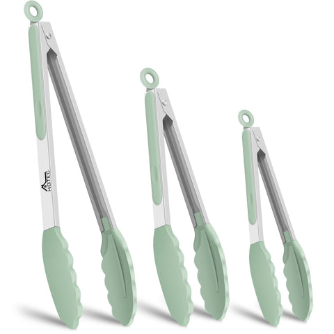 HOTEC 7-inch tongs with silicone tips for precise control in cooking.