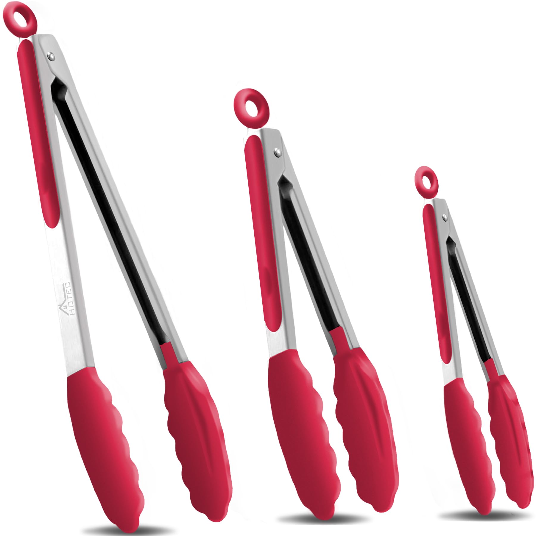 HOTEC tongs 7 inch red designed for precise flipping and grabbing.