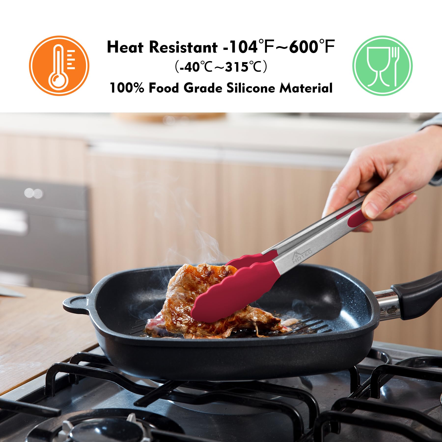 HOTEC tongs 9 inch red ideal for versatile flipping and serving.