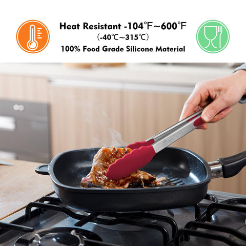HOTEC tongs 9 inch red ideal for versatile flipping and serving.