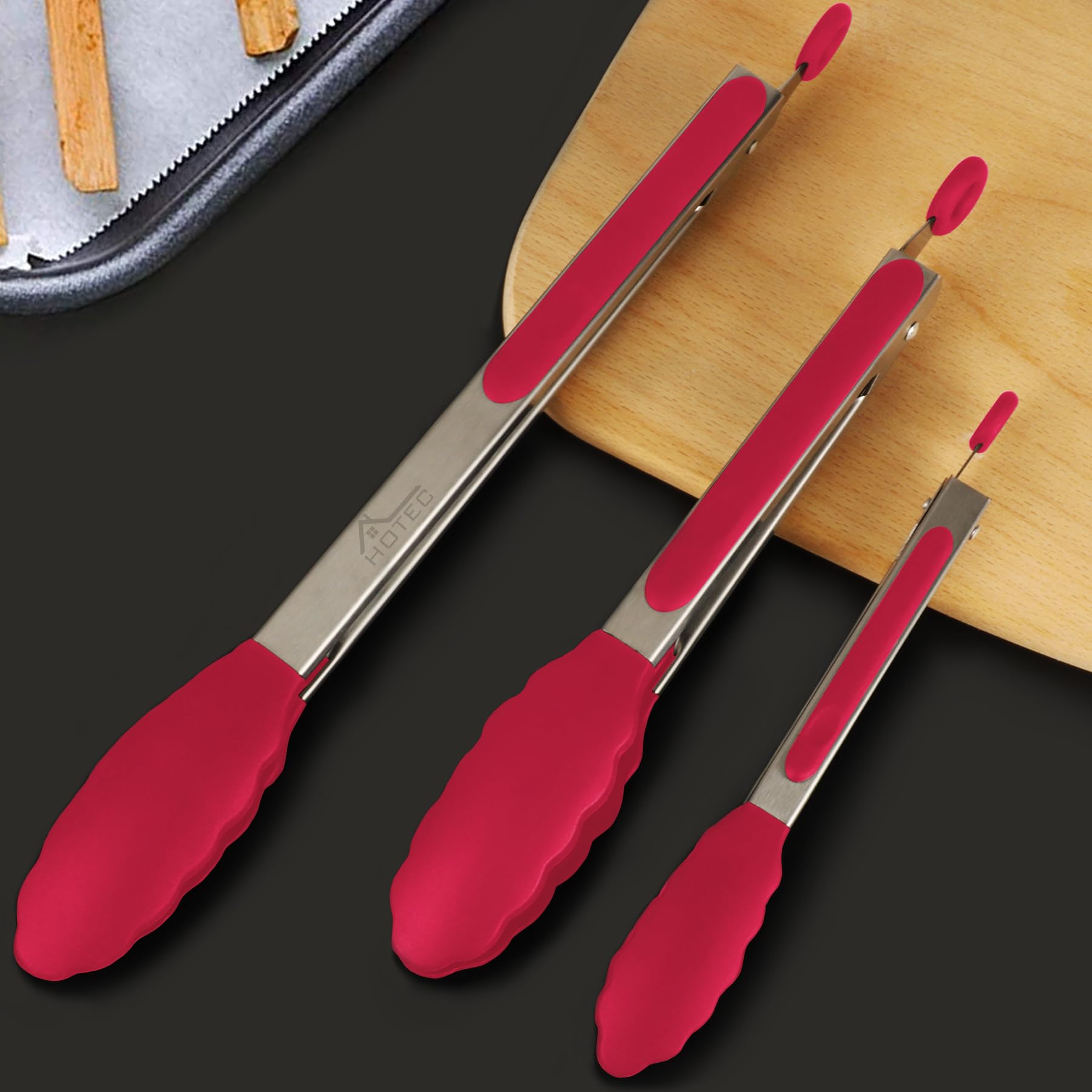 HOTEC dishwasher-safe red easy cleanup after cooking.