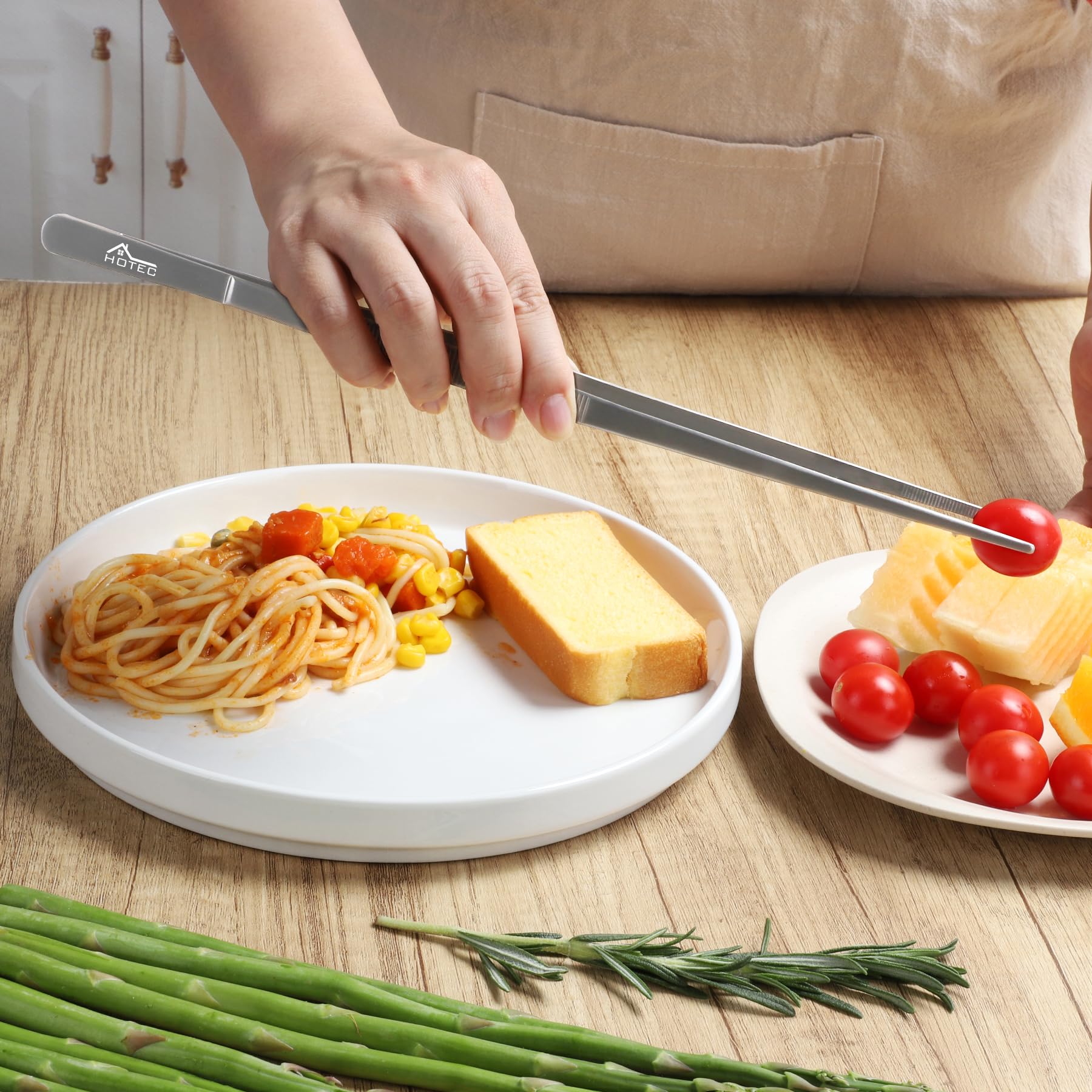 HOTEC kitchen tweezers versatile for vegetables, fish, and delicate garnishes.