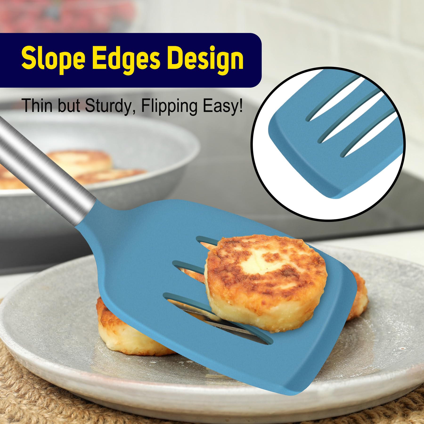 HOTEC dishwasher-safe spatulas with hanging loops for quick drying.