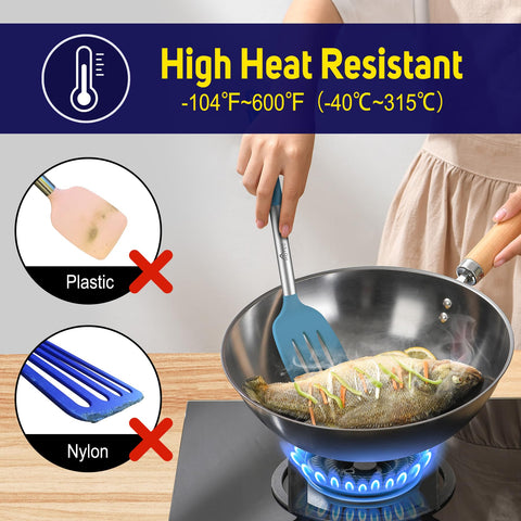 HOTEC blue spatula protects nonstick coatings with soft silicone heads.