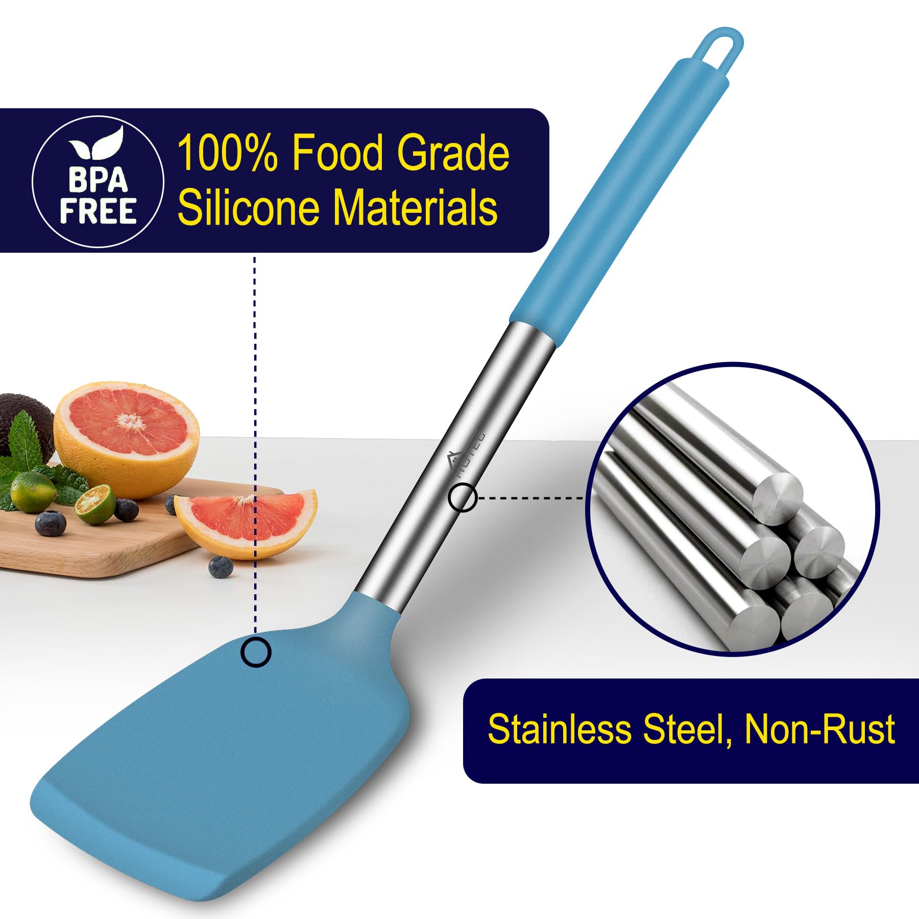 HOTEC spatula with stainless steel handle offers stable control.