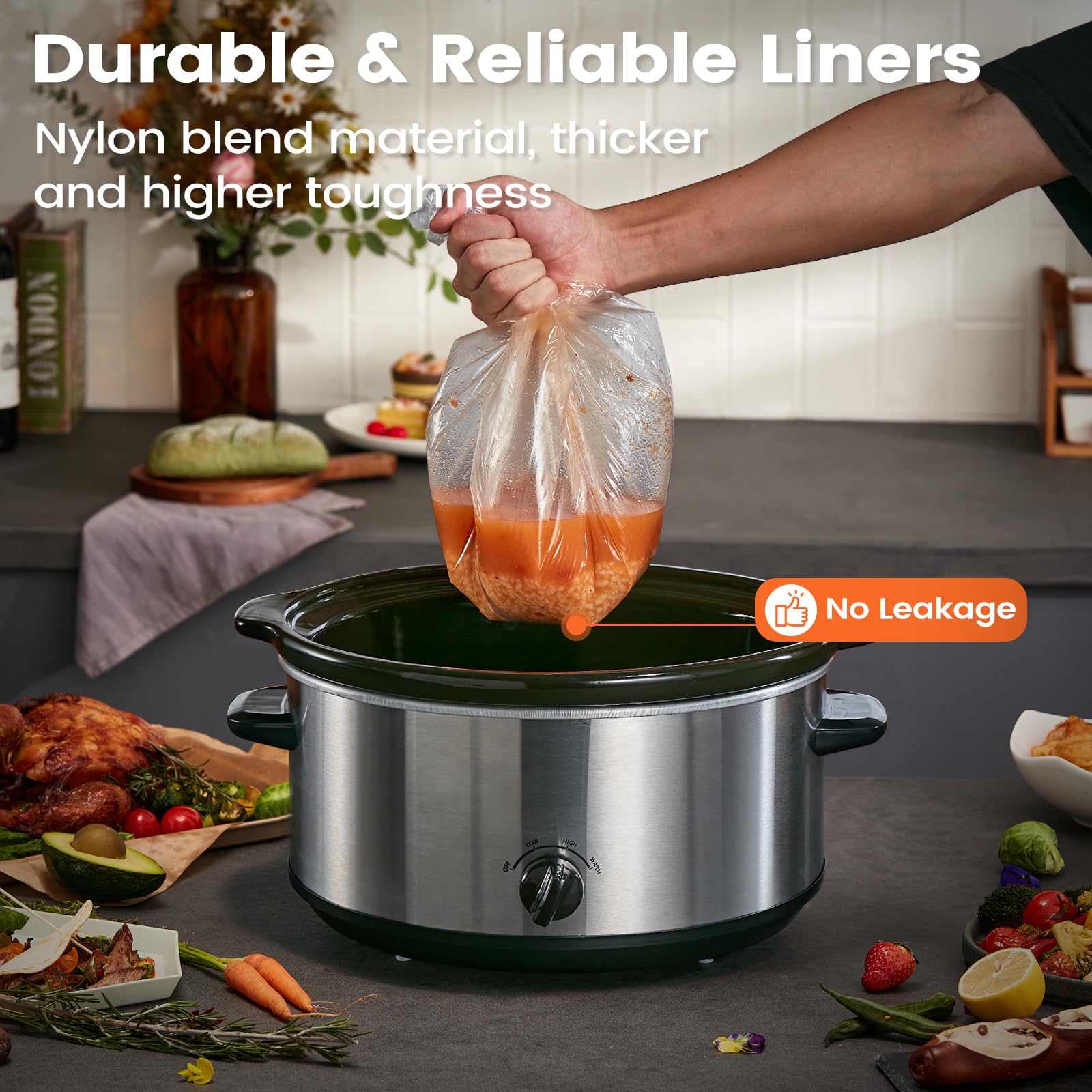 Hotensil liner fits 6 to 10 quart slow cookers for versatile meals.
