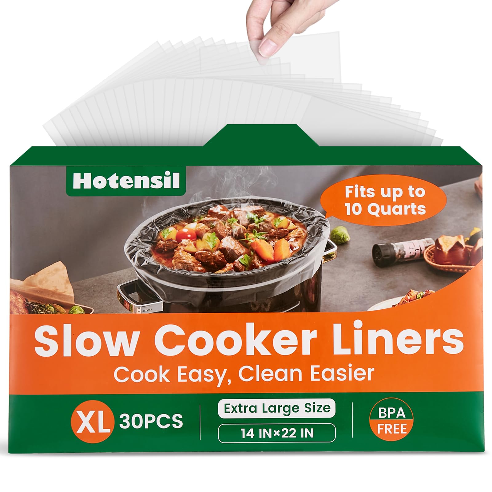 Hotensil slow cooker liners packaging with 30-count box for easy storage