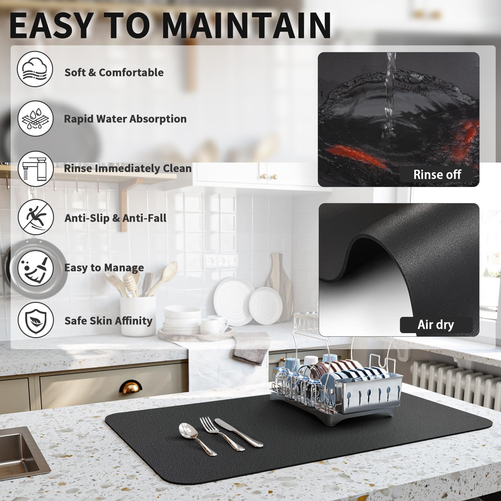 HotLive dish drying mat foldable storage for easy drawer organization when not in use.
