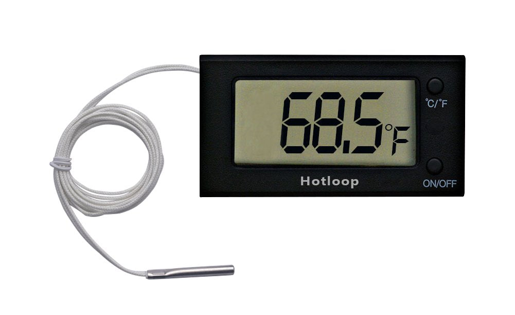 Hotloop oven thermometer probe in oven for precise readings during cooking.