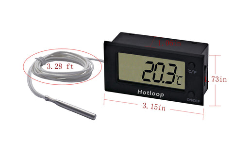 Hotloop thermometer thin wire through oven door minimizes seal interference.