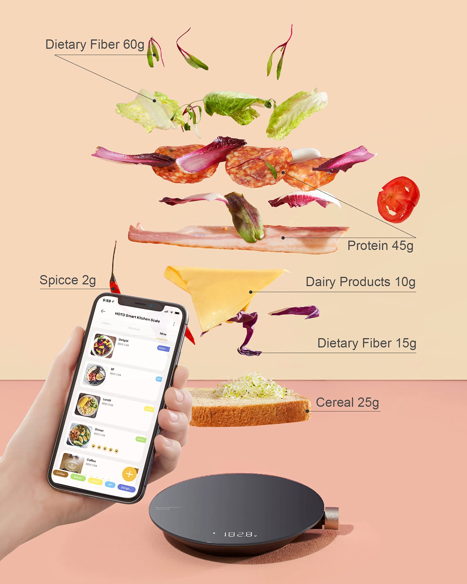 HOTO Smart Food Scale uses battery power (3 AAA, not included) for portability.