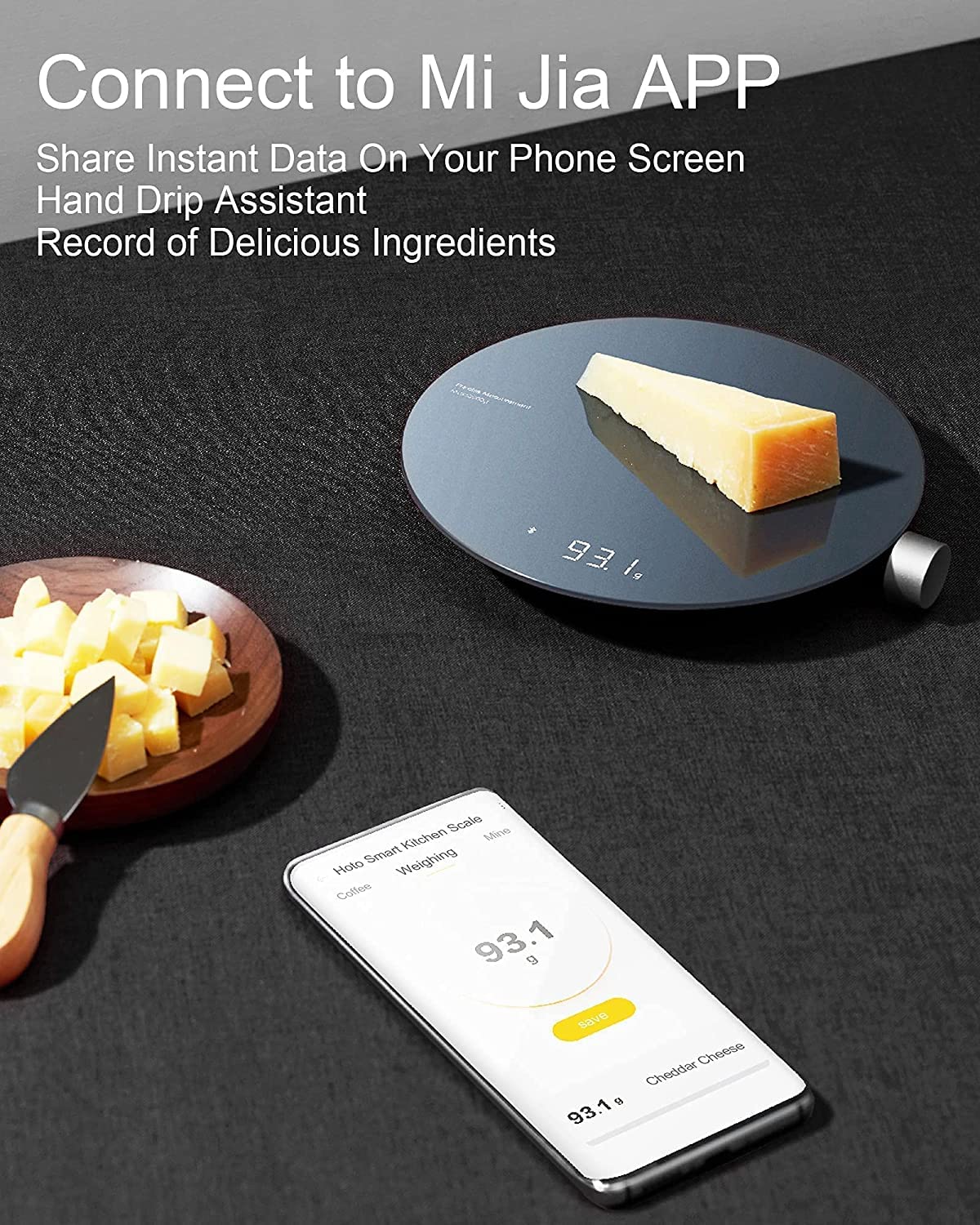 HOTO Smart Food Scale supports coffee brewing ratios and timing.