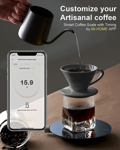 HOTO Smart Food Scale shows 0.1 g precision for exact ingredients.