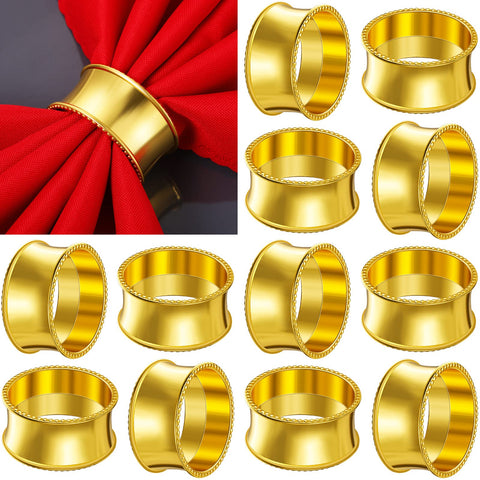 Hotop 8-pack gold beaded napkin rings on table for elegant weddings.