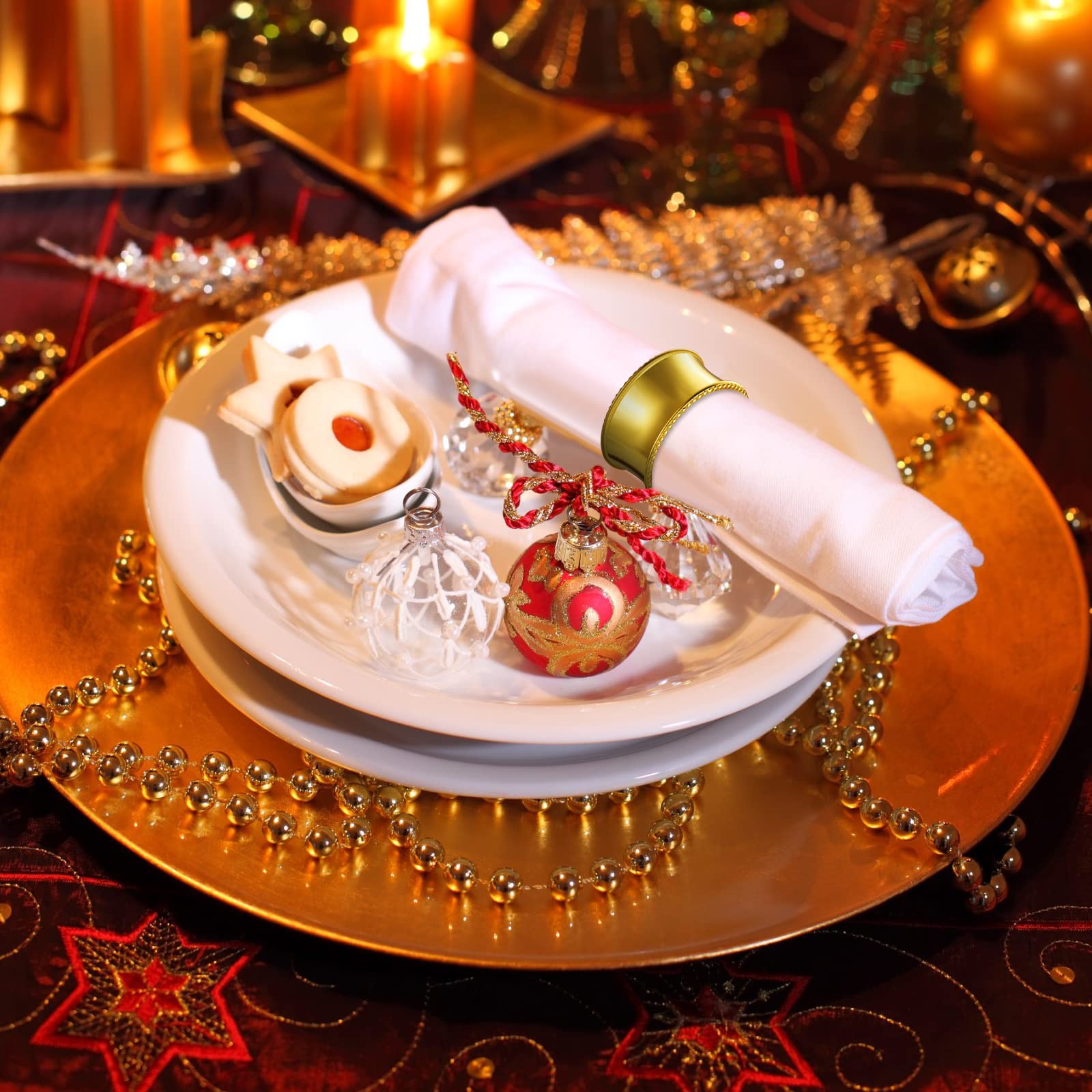 Hotop gold beaded napkin rings close-up highlighting refined luster.