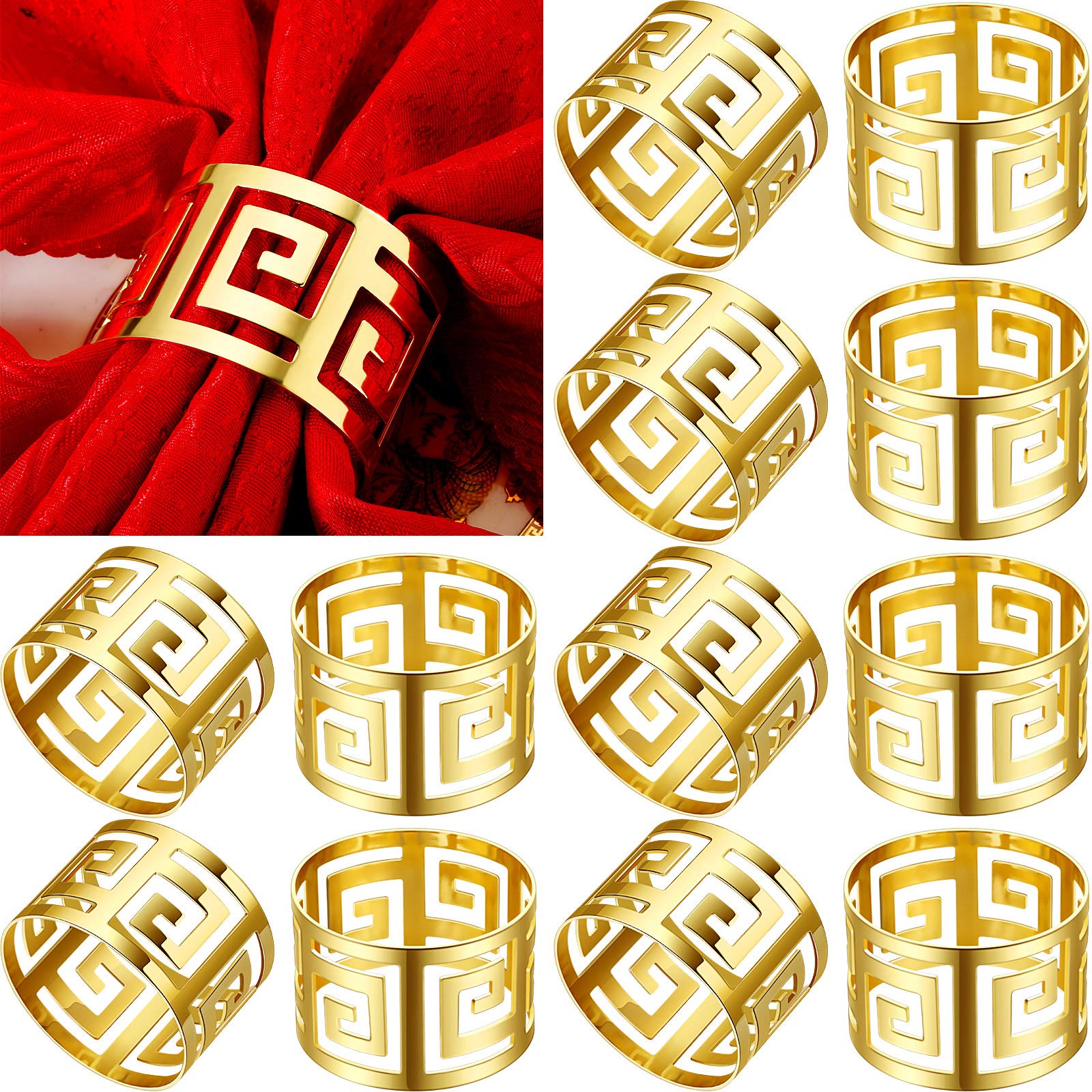 Hotop gold napkin rings with hollow-out design for elegant table decor.