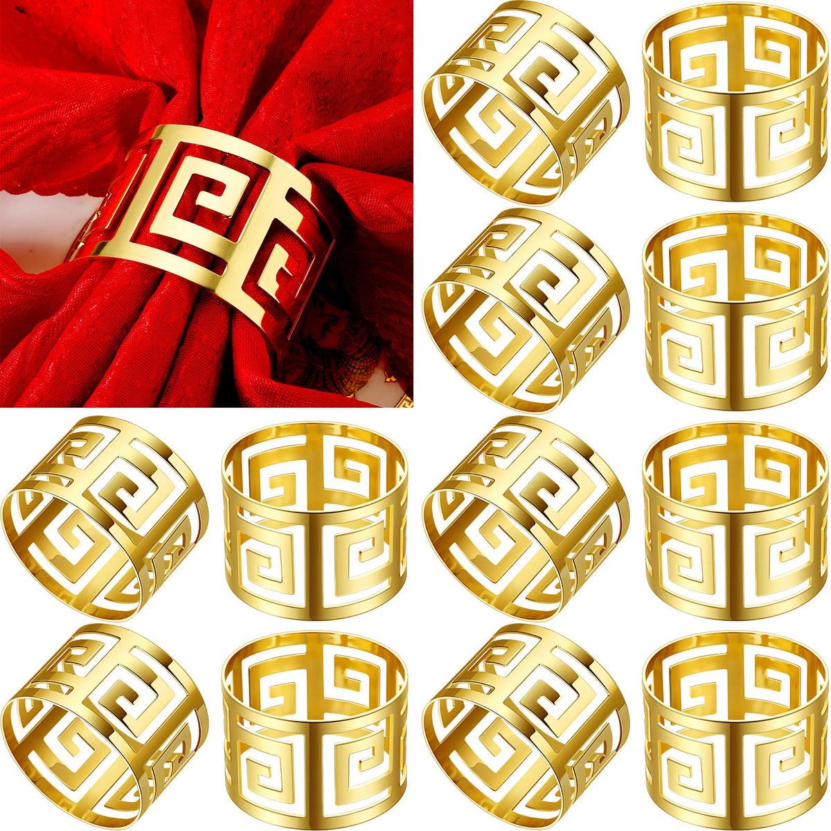 Hotop gold napkin rings with hollow-out design for elegant table decor.