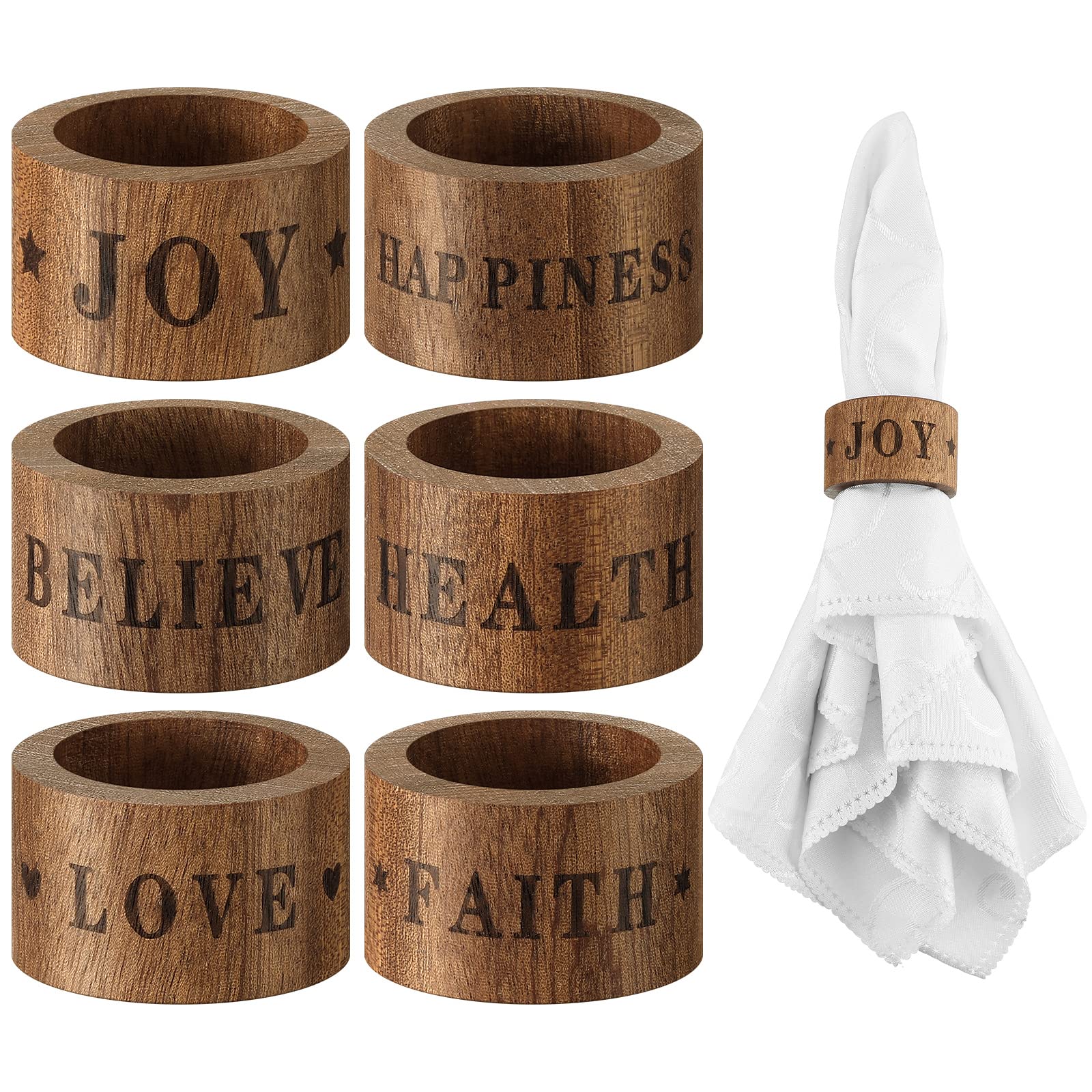 Hotop wooden napkin rings set of 6 with Christmas designs for festive tables