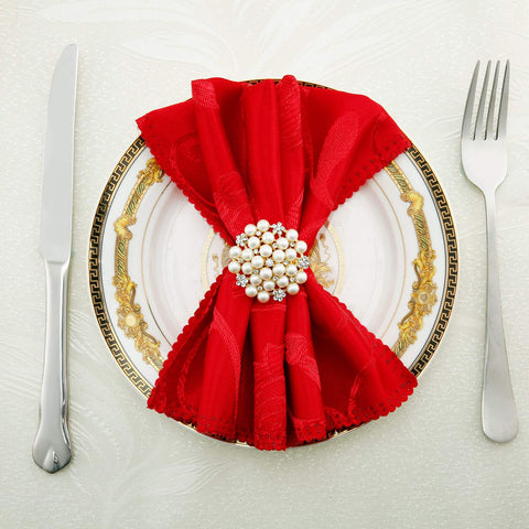 Hotop 12 pack pearl flower napkin rings with rhinestones for festive banquets.