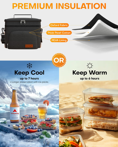 HOTOR lunch bag side mesh pockets securing water bottles on commute