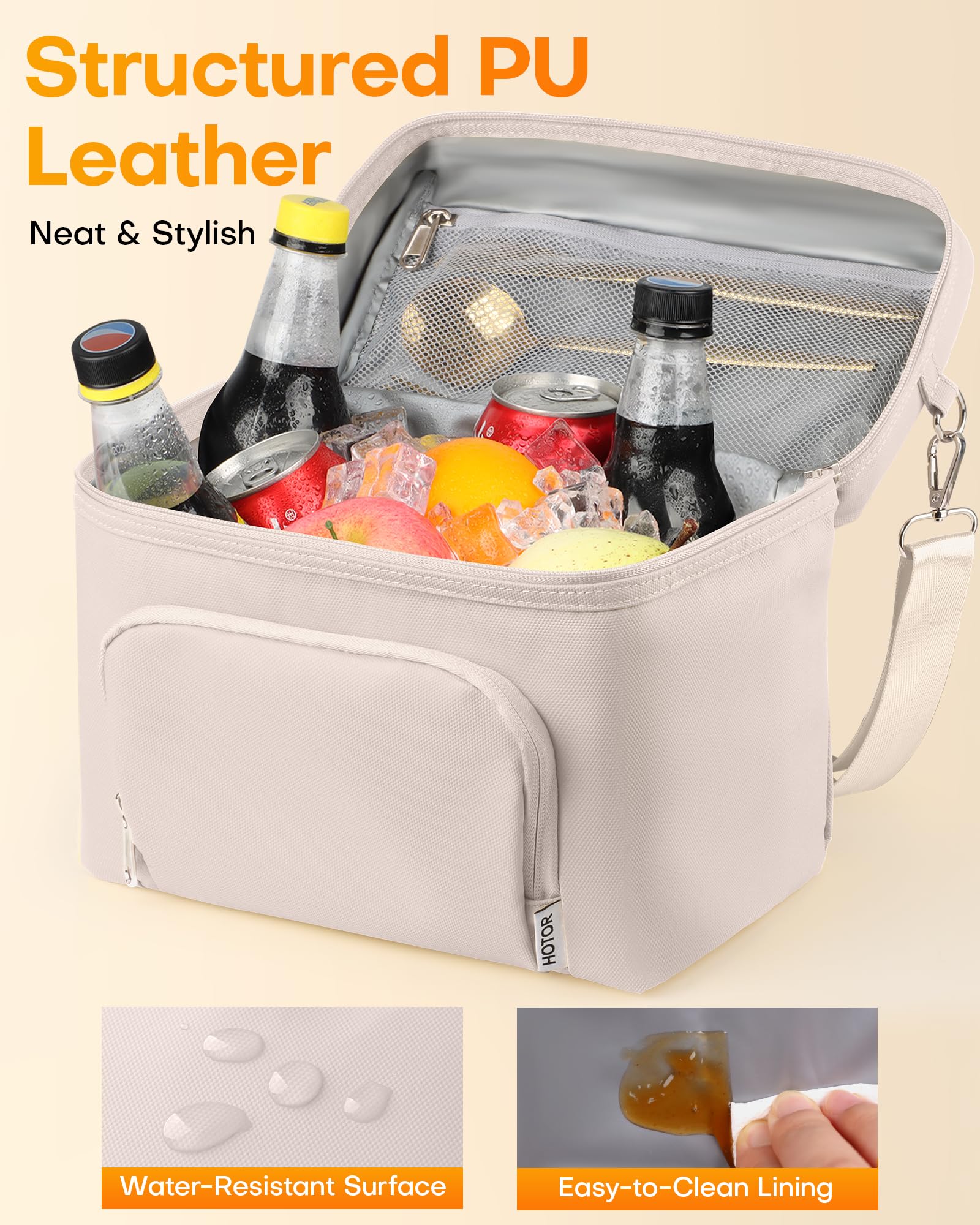 HOTOR lunch bag highlights three-layer insulation to keep foods at the right temperature.
