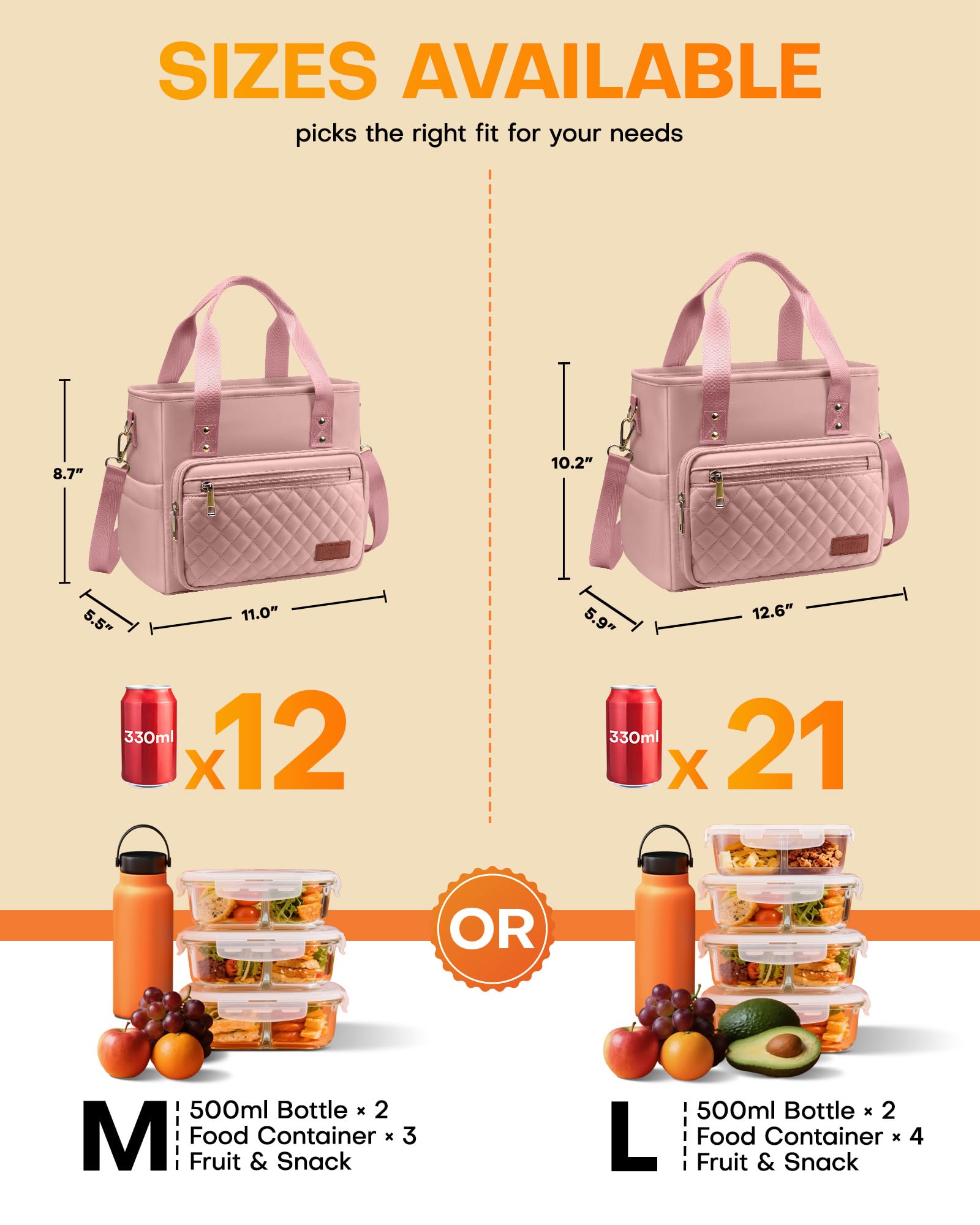 HOTOR lunch bag front pocket and adjustable strap offer easy access and hands-free carrying.