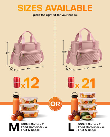 HOTOR lunch bag front pocket and adjustable strap offer easy access and hands-free carrying.