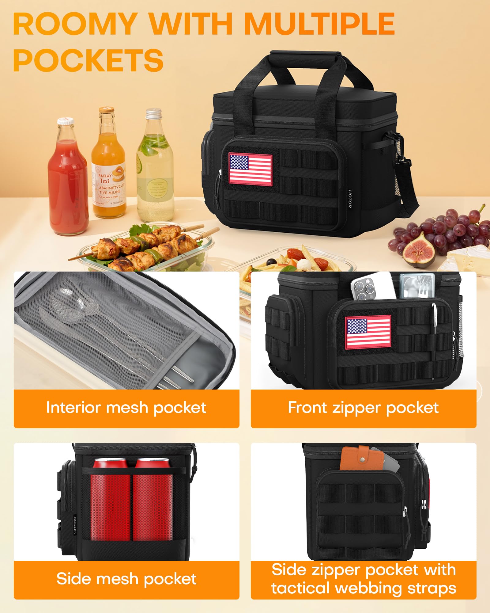 HOTOR lunch box front pocket for quick access to utensils and snacks