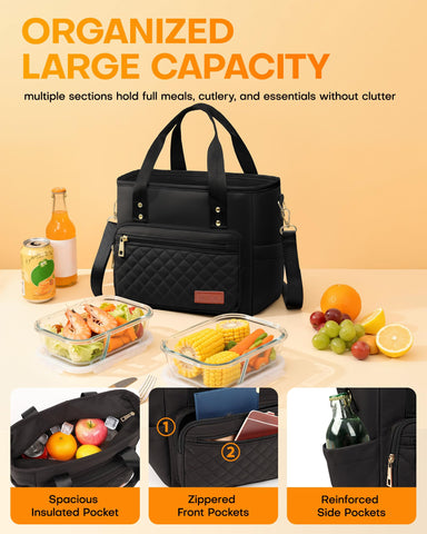 HOTOR Lunch Box for Women front pocket provides quick access to utensils and snacks.
