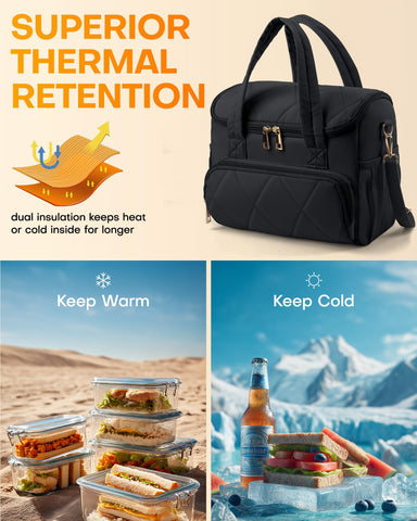 HOTOR Lunch Box for Women side mesh pockets hold bottles or snacks within reach.
