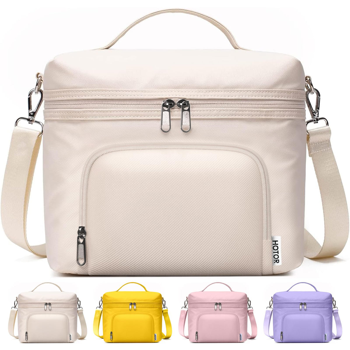 HOTOR women's lunch bag with structured PU leather exterior for a neat, professional look.